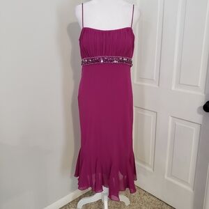 Womens Midi Dress SIZE 12 Babydoll Empire Wedding Party Event Sequins Magenta